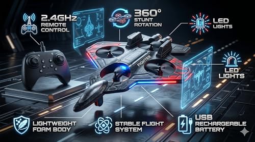 Image of RC Fighter Jet Remote Control Airplane for Kids & Adults | 2.4GHz RC Plane Toy with LED Lights | 360 Flip, Stunt Roll, Easy to Fly Glider Plane Aeroplane Toys for Boys