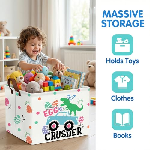 Image of Kid Rectangular Empty Easter Basket for Girl Boy Bunny Eggs Easter Basket Gift Baby Room Decor Storage Organizer (Monster Truck Dinosaur)