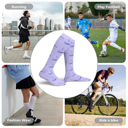 Stomach Cancer Awareness Periwinkle Ribbon Socks Sport Socks for Women Men Breathable Long Socks for Running Athletic Travel4