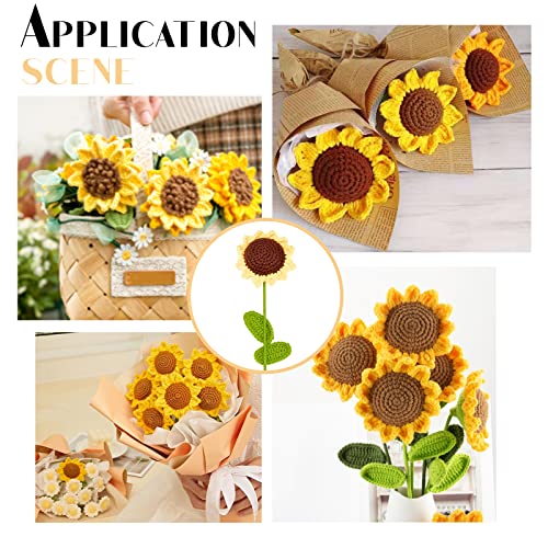FINGERINSPIRE 2pcs Handmade Knitted Sunflowers with Bouquet Bag Artificial Knitted Flowers Handmade Crochet Sunflowers Single Sunflower for Home Decor Wedding Bouquet - Image 4