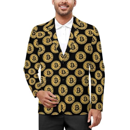 Bitcoin Pattern Men's Classic Fit Suit Two Button Novelty Printed Casual Stylish Blazer