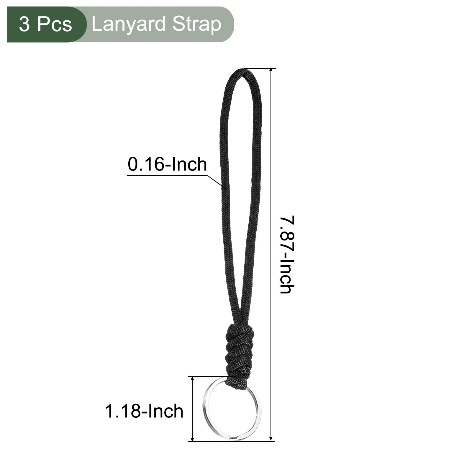 YOKIVE 3 Pcs Paracord Lanyard with Keyrings, Wrist Keychain Cord Metal Hooks Straps, Black, 8 Inch - Image 2
