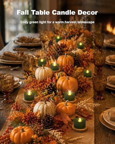 Image of Homemory 12-Pack Green Remote Flameless Battery Tea Light Candles, 400+ Hrs | 2 /4 /6 /8H Timer LED Flickering Tealight Votives for Christmas Trees, Holiday Greenery, Wedding Centerpieces and Floral Decor