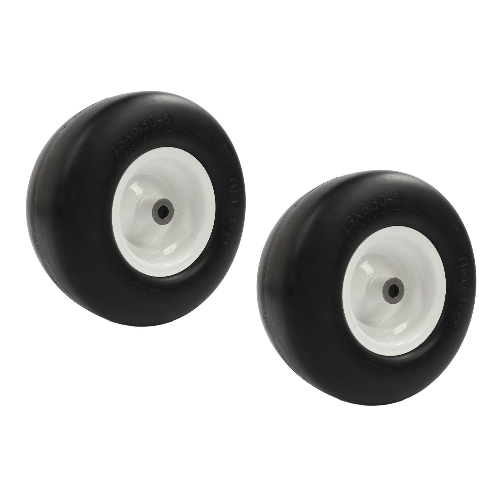 2 Neumáticos de Cortacésped de 13 X 6,50 6, sin Pinchazos, Repuesto de Rueda de Tractor de Hierro Sólido de PU con Bujes Blancos, para Monociclo de Bricolaje, Coches y