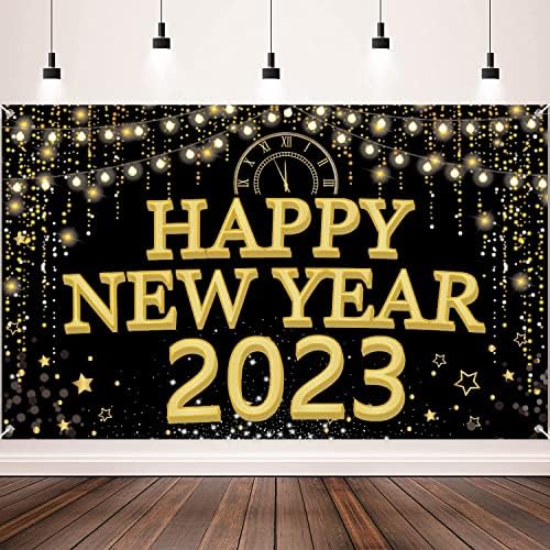 New Year Eve Decorations, Large New Year Background Banner, Shiny New Year Party Decorations 2023, Happy New Year 2023 Decor(70.87 * 43.3Inchs)