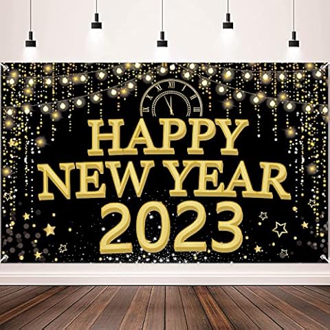 New Year Eve Decorations, Large New Year Background Banner, Shiny New Year Party Decorations 2023, Happy New Year 2023 Decor(70.87 * 43.3Inchs) Cover