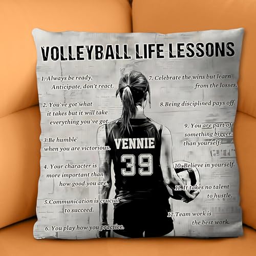 Custom Volleyball Life Lessons Pillow for Girls, Inspirational Quotes Gift for Volleyball Lovers, Motivational Team Décor 18x18 Inches - Image 4