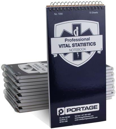 Portage EMT/First Responders Vital Statistics Notebook – 8” x 4” Medical Notebook for Vital Signs and Additional Patient Information – 70 Pages (12 Pack)