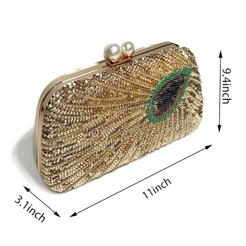Women Vintage Beaded Sequin Clutch Purse Sparkly 1920s Peacock Evening Bag Luxury Wedding Bridal Purse - Image 3