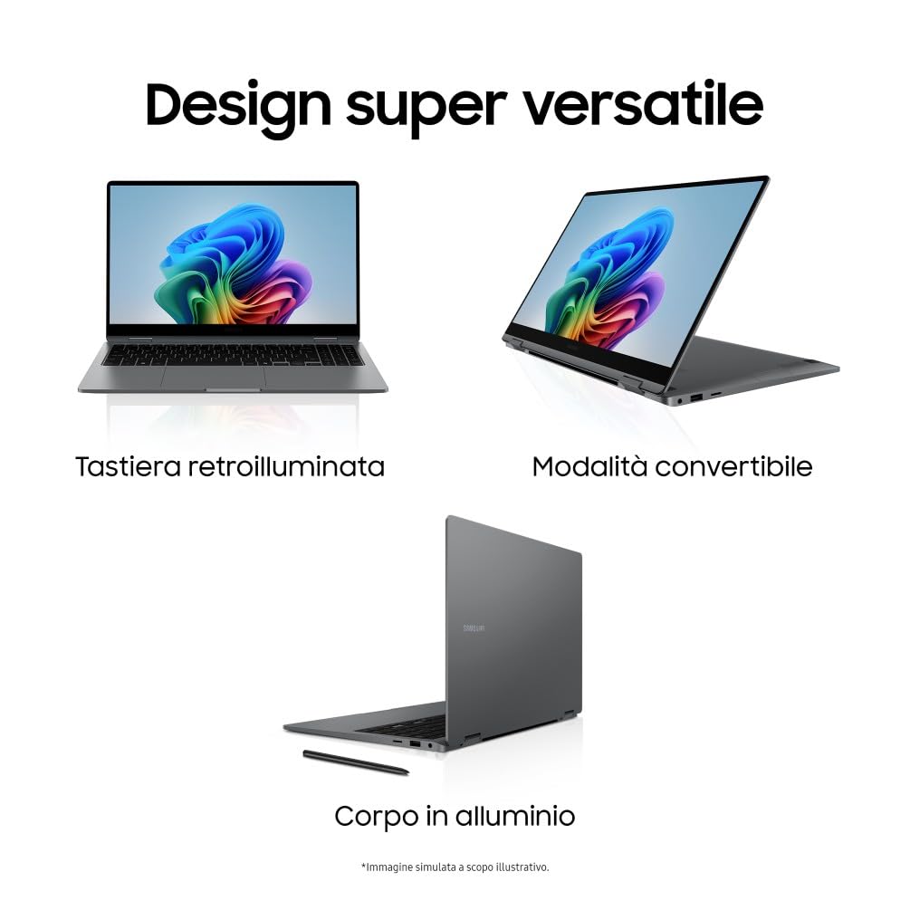 Samsung Galaxy Book5 360 15.6" Intel Core Ultra 5 Serie 2 16GB RAM 512GB SSD AMOLED Touch Screen S Pen Windows 11 Home Copilot+ PC Gray