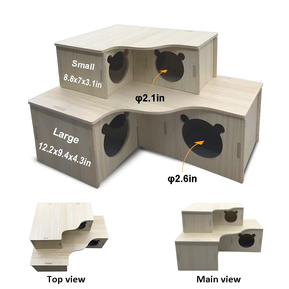 Drewniany domek dla chomika, narożny dom, kryjówka, dekoracja dla chomików syryjskich, chomików, myszoskoczków, szynszyli, szczurów, rozmiar L, 31 x 24 x 11 cm
