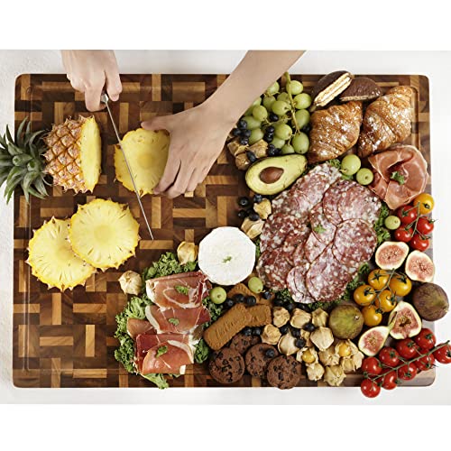YOUSUNLONG Cutting Board XXL Large End Grain Acacia Wood Mixed With Oak - 24x18x1.5 Inch - Reversible Butcher Chopping Board With Deep Juice Groove And Handle - Cheese Board & Cooktop Board