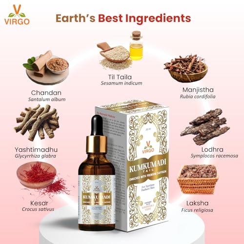 Ayurvedic Kumkumadi Oil with Premium Saffron | Face & Skin Treatment 25ml - Reduce Early Age Wrinkles, Dark Spots, Pimples | Brighten Dull Skin Tone | Rejuvenating - Image 5