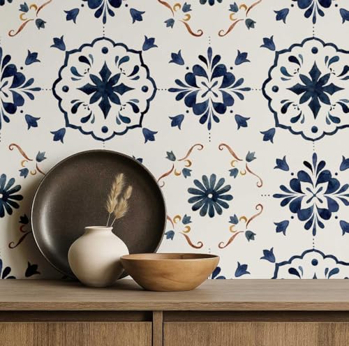 Papier peint autocollant floral bleu pour masquer et protéger une crédence - 2