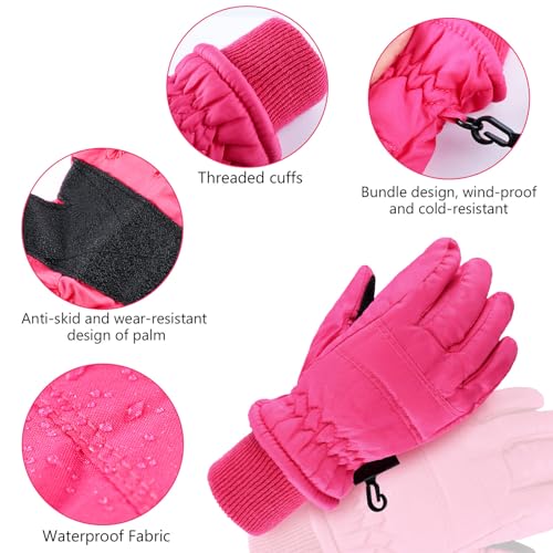 Boao 2 Pairs Kids Winter Ski Gloves Waterproof Warm Snow Mittens Full Finger Gloves for Toddlers Infants4
