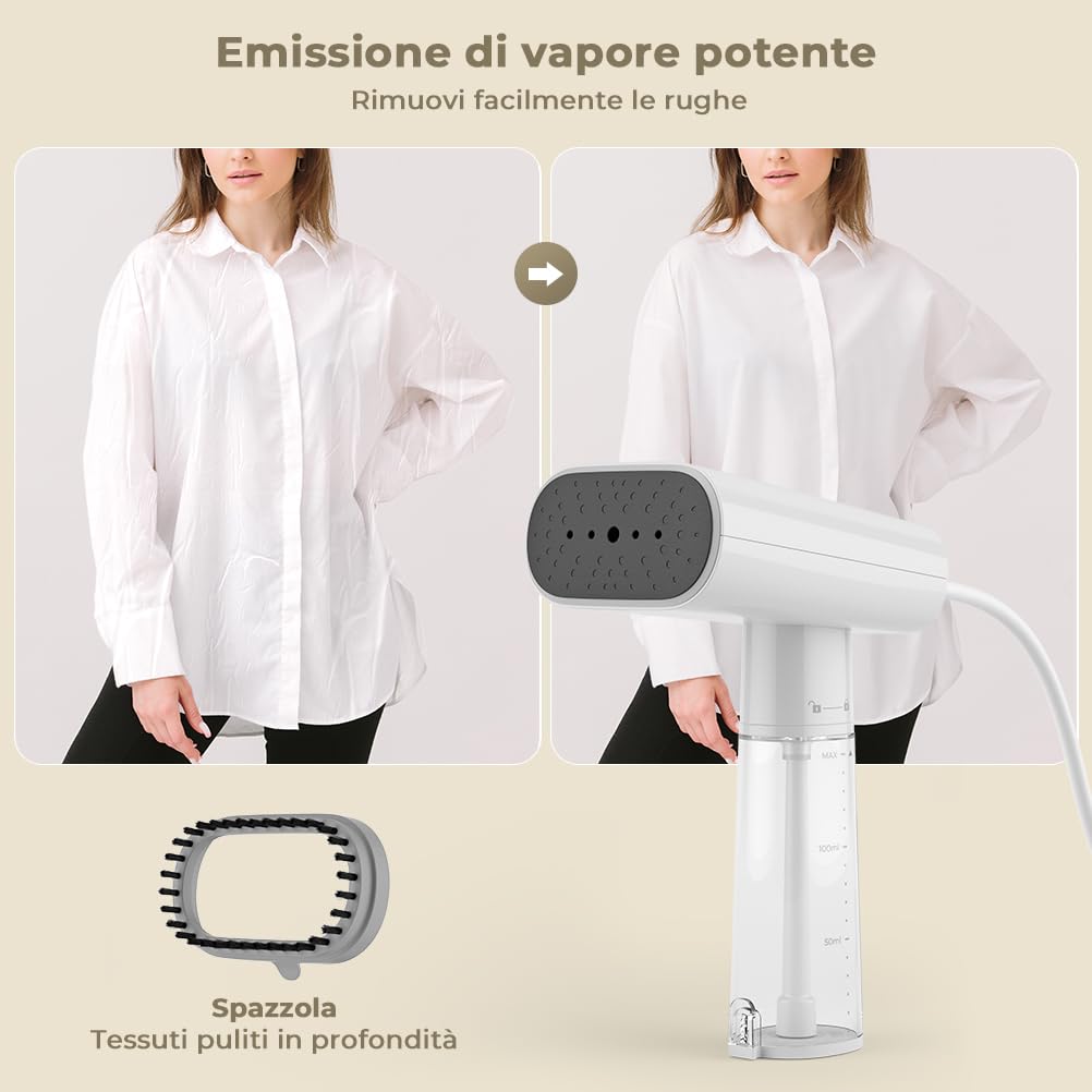 Stiratore Verticale 1000W, Ferro da Stiro da Viaggio con 150ml di Serbatoio d'acqua Piccolo e Leggero, Stira Camicie Rimuove Rapidamente le Pieghe, 1,8M di Cavo, per Casa e Viaggi