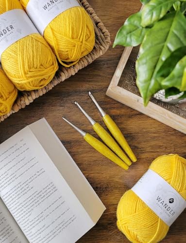 Image of Furls Crochet Hook, Odyssey Yellow, Nickel Plated Tip for Effortless Glide, Ergonomic Handle Crochet Hooks 7 inch (Yellow Odyssey, M - 8.00MM)