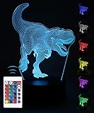 Dinosaur Night Light – 3D Kids Dinosaur Lamp – Remote-Controlled Color Changing Lamp Dinosaur...