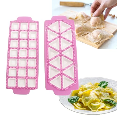 OHYER 2 pezzi Set con formine per ravioli Set Stampo per Gnocchi Facile Rapido Plastica Stampo per Ravioli Macchina per Ravioli Forme per Ravioli Fatti in Casa Coppapasta Quadrato e triangolare (Rosa)