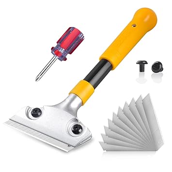 GILIF Razor Blade Scraper, 4 Inch Metal Heavy Duty Wide Scraper Tool with 10 PCS Extra Blades, Screwdriver for Removing Paint, Wallpaper, Window, Glass, Floor,Cement, Labels, Sticker