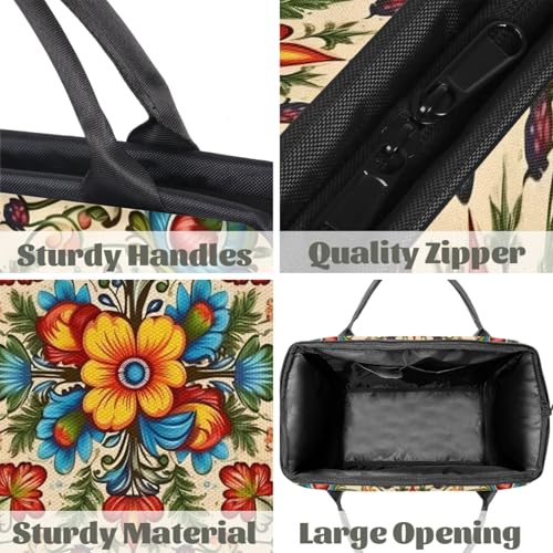 Watercolor Flowers Tribal Print Gym Bag for Women Men Travel Sports Duffel Bag with Trolley Sleeve Waterproof Sports Gym Bag Weekender Overnight Bag Carry On Tote Bag for Travel Gym Sport4