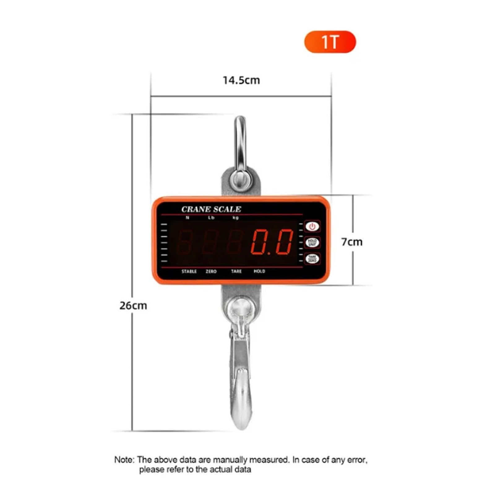 Bilancia elettronica da 0,5 t/1 t/1,5 t, portatile industriale, gancio sospeso, bilancia elettronica wireless for gru, telecomando Funzione potente(1500kg-Black)