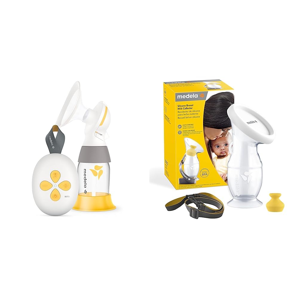 Medela Solo Tiralatte elettrico Singolo, Più Silenzioso, Ricaricabile tramite USB + Medela Raccoglitore Latte Materno per Mamme che Allattano al Seno, in Silicone