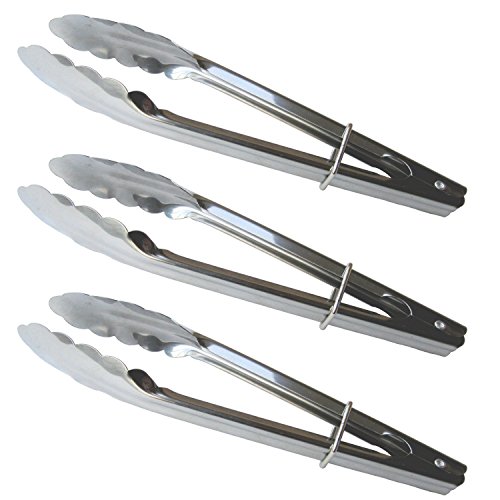 Chef Craft Stainless Steel Clam Shell Food Service Tongs with Sliding Rings. Quality Construction, Dishwasher Safe (16