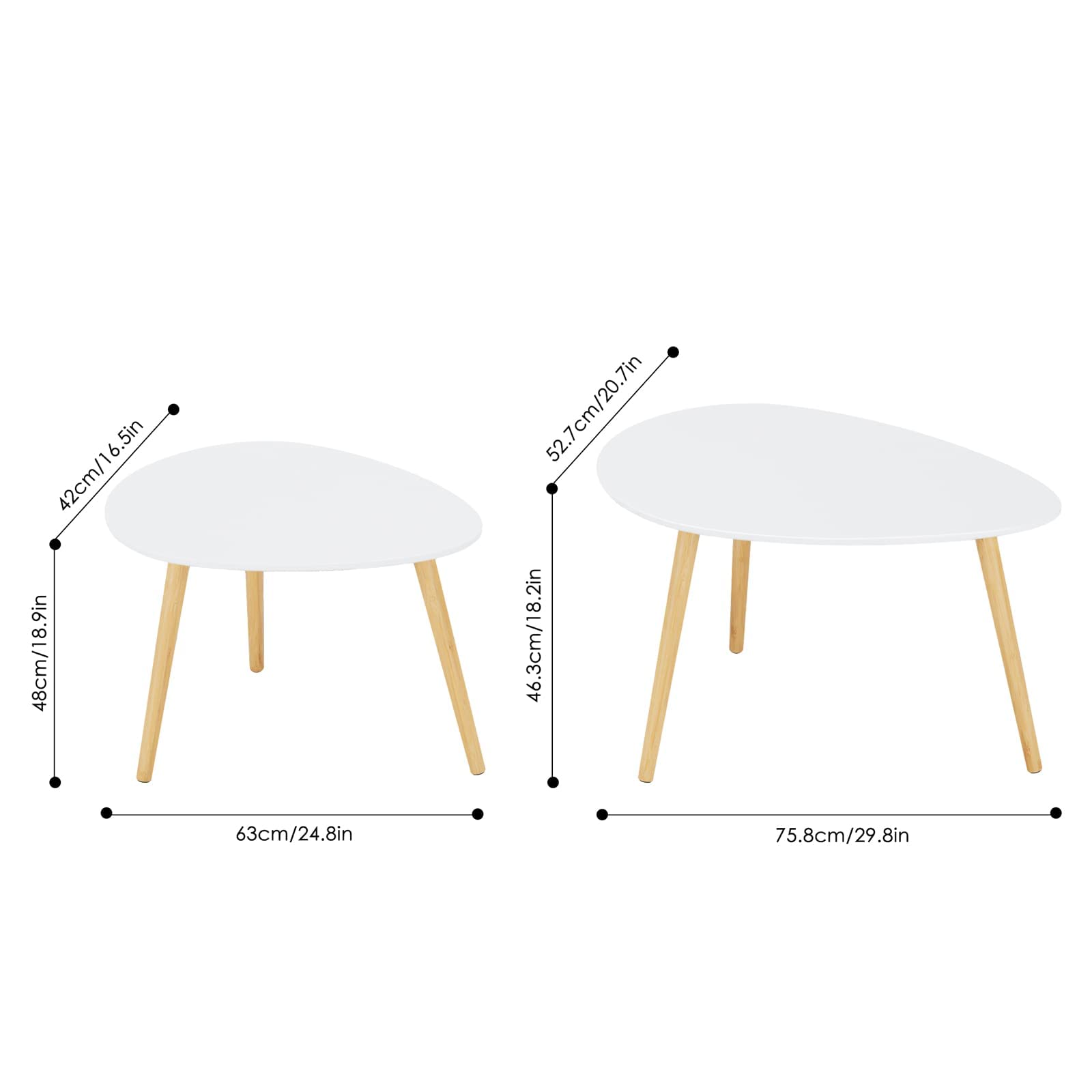 FORHILL Set 2 Tavolini da Salotto,Tavolini Sovrapponibili Stile Scandinavo,Tavolino da caffè Impilabili in Legno,Per Soggiorno,Camera da letto,studio,Bianco