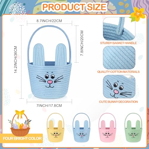 Image of Teenyyou Woven Easter Baskets Woven Bunny Baskets with Handles Eggs Hunt Bucket Rabbit Cotton Rope Basket Baby's First Easter Basket Gift for Toddler Boys Girls(Macaron Blue)