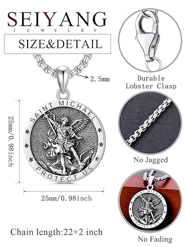 Seiyang Saint Necklace 925 Sterling Silver Patron Amulet Medal Jewelry for Men Women (with Gift Box)2
