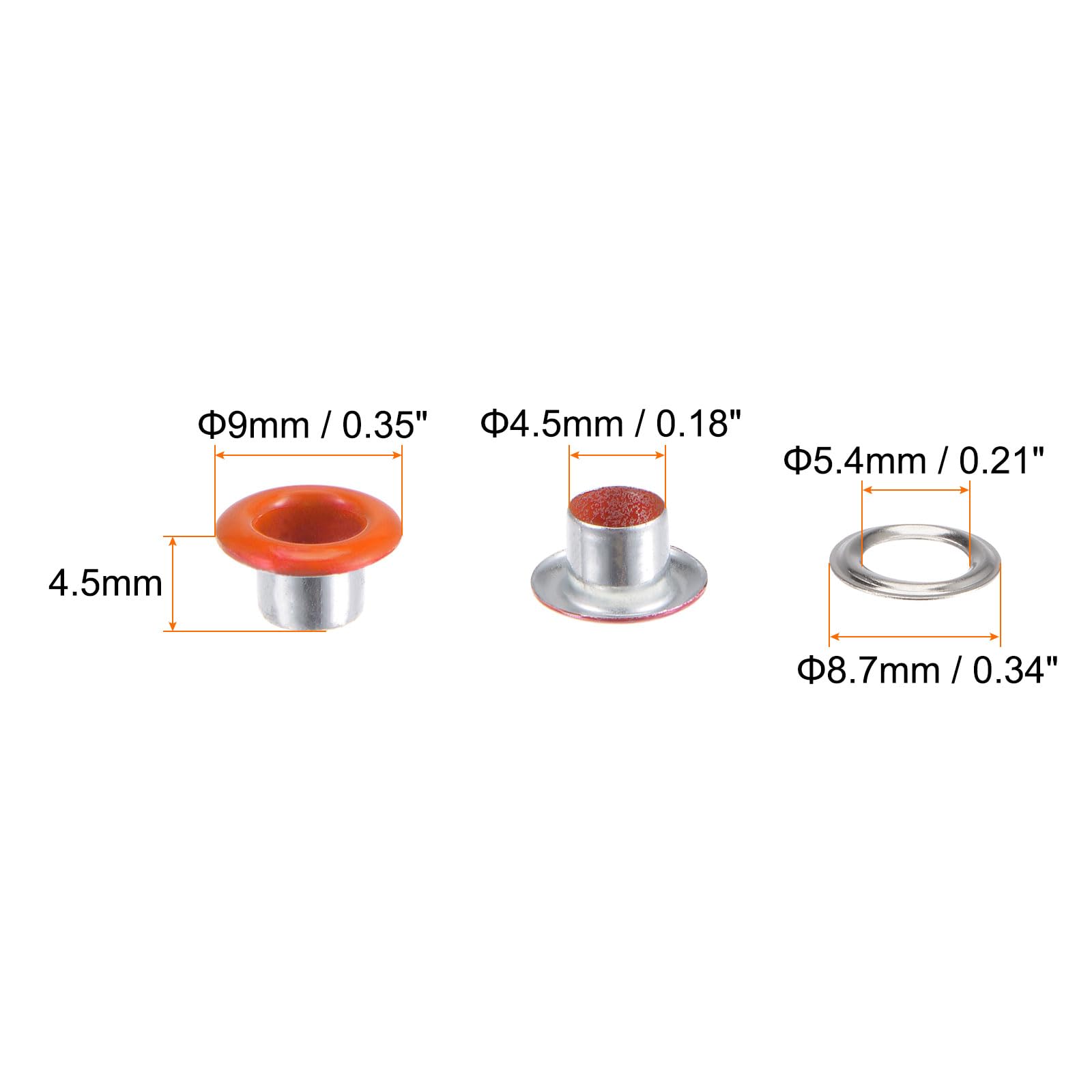 HARFINGTON Juego de 200 ojales de metal de 4,5 mm, herramienta de ojales para zapatos, ropa, cinturón, bolsa, proyectos de bricolaje, color naranja