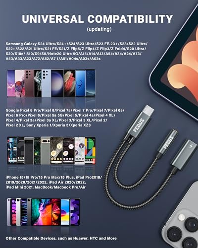Image of FEDUS Node-X1 2-in-1 Type C to 3.5mm Audio Jack & 60W PD Fast Charging Adapter, USB C to Aux Headphone Cable Hi-Fi DAC with Mic Support for iPhone 17 /16 /15,Samsung S26 /S25 /S24 Ultra,iPad,Google series
