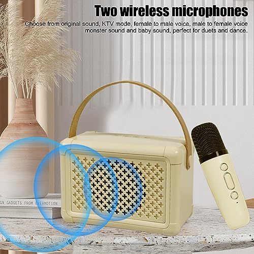 Mini Máquina de karaokê para Crianças e Adultos, Alto-falante Bluetooth Portátil Com 2 Microfones Se