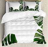 Ambesonne Philodendron Duvet Cover Sets, Monstera Leaf Swiss Cheese Plant Rustic Framed Photo, Bedding Set with 2 Duvet Covers & 4 Pillowcases, 2 Pack Queen Size, Emerald Pale Sage Green