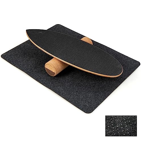 Costway Wooden Balance Board Trainer, Wobble Board w/Roller & Blanket for Skateboard, Hockey, Snowboard & Surf Training to Build Core & Exercise Stability, 3-in-1 Balance Board Kit (Black)