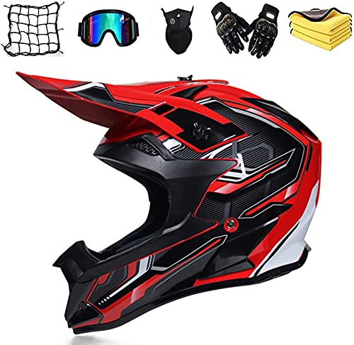 Casco de motocross, color negro y rojo, para niños, con gafas, para moto, mountain bike, descenso, enduro, todoterreno, ATV, para jóvenes (S)