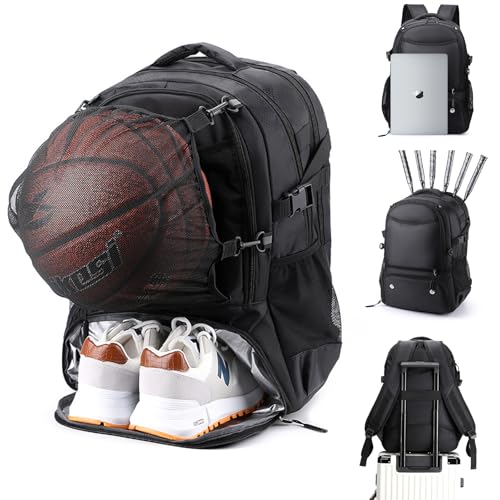QYIKLPY Mochilas para Hombre, Mochila Impermeable para Laptop Hasta 15.6 Pulgadas, Diseño deportivo, apta para raquetas de Baloncesto, Cascos, bádminton,...