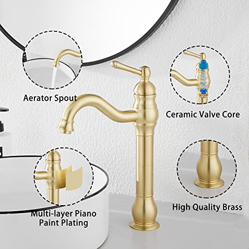Bathroom Faucet Ggstudy 360° Swivel Single-Handle One Hole Bathroom Vessel Sink Faucet Matching Pop Up Drain Brushed Gold Farmhouse Bathroom Vanity Faucet #TOP4