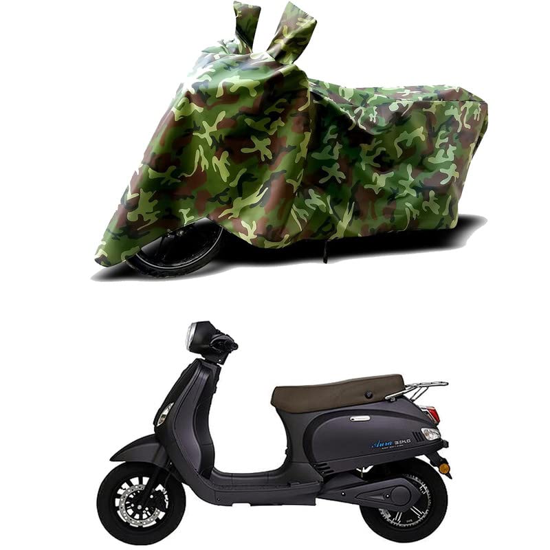 Image of 100% Water Resistant Full Bike Scooty Two Wheeler Body Cover Compatible for Benling Aura STD /UV-Rays /Heat Protection /Birds Dropping /Scratchproof /Dust Proof /Waterproof /All Varient[Green MJ]