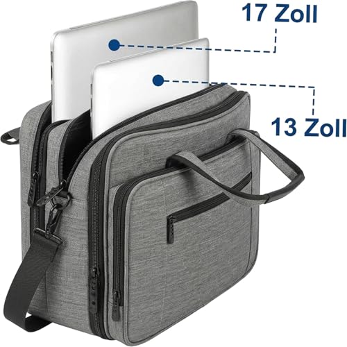 Mancro Aktenkoffer Herren, Laptoptasche 17 Zoll, erweiterbare Aktentasche mit 2 Fächern, wasserdichte Businesstasche für Arbeit und Reisen, Schultertasche für 17 Zoll Laptop Notebook, Grau
