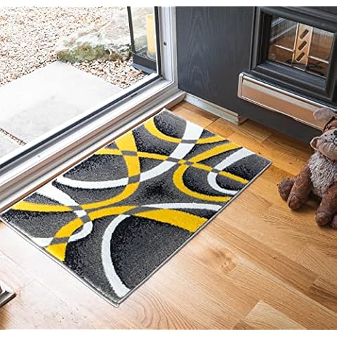 Glory Rugs Area Rug 2x3 Yellow Door Mat Modern Swirls Carpet Bedroom Living Room Contemporary Dining Accent Sevilla Collection 4816 Cover
