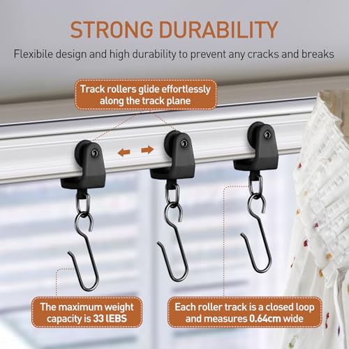 Image of Jetec 120 Pcs Curtain Track Hooks Rollers Ceiling Mount S Hooks, Black