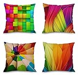 Geepro 18 x 18 inches Rainbow Cushion Covers Abstract Crayon Decorative Throw Pillow Case Cover Set of 4 (Colorful)