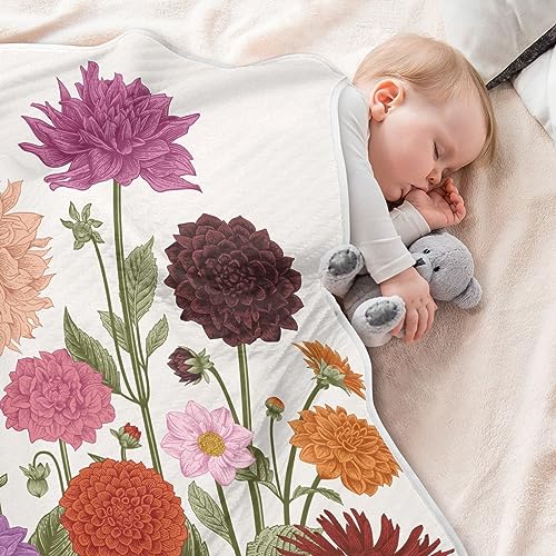 Image of Swaddle Blanket for Vintage Floral Dahlia Baby Receiving Blanket Muslin Baby Swaddles Soft Cotton Breathable Nursery Blankets for Unisex Boys and Girls 30x40 Inch