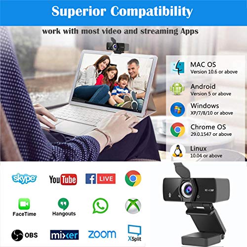 Webcam with Microphone for Desktop, Camera Computer 2K/4MP/1440P,USB Plug & Play Web Camera with Privacy Shutter and Tripod for YouTube, Skype, Video Calls, Studying, Conference, Games