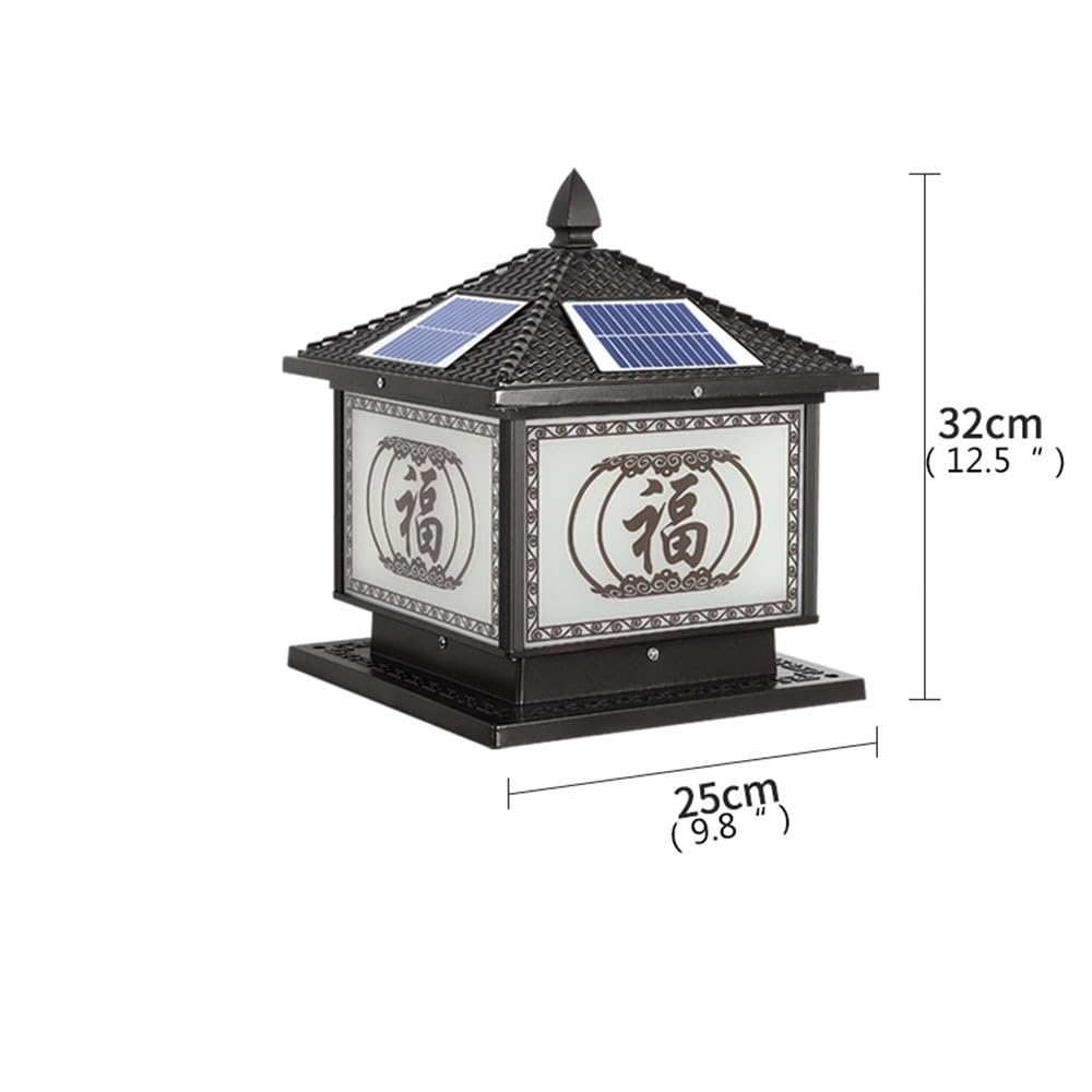 Lámpara de poste solar creativa al aire libre a prueba de agua para moderno para jardín, patio, porche, pared de cierre, casa, villa, luz de poste LED Retro (B Negro D25CM 1PCS)