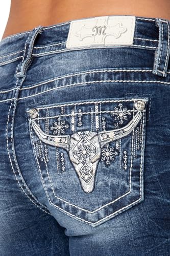 Miss Me Women's Winter Star Longhorn Mid-Rise Bootcut Jeans4