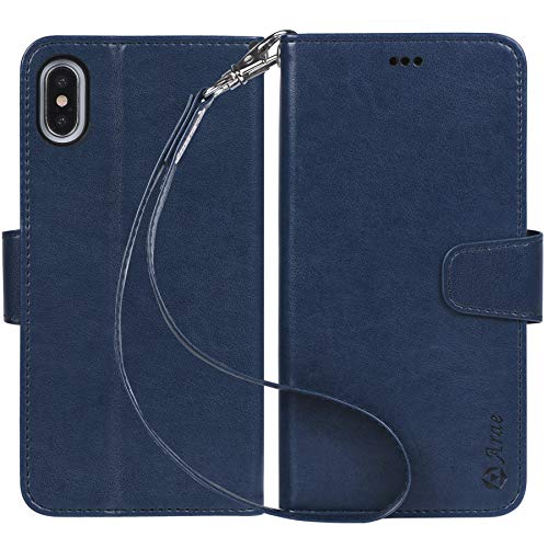 Arae Wallet Case For Iphone Xs Max Pu Leather Flip Case Cover [Stand Feature] With Wrist Strap And [4-Slots] Id&Credit Cards Pocket For Iphone Xs Max 6.5 Inch - Blue #TOP6