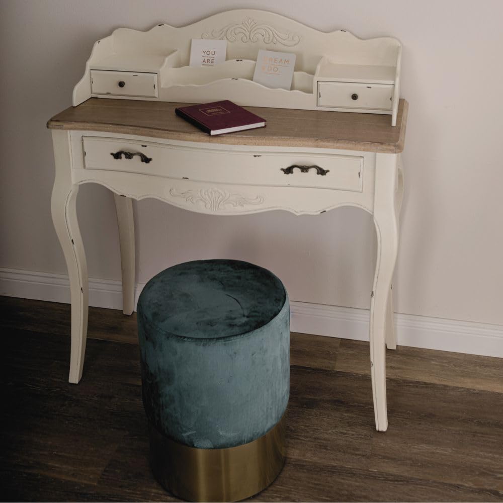 Romantischer Schreibtisch Versailles 90cm antik-Weiss braun Sekretär Shabby-Chic Schubladen Bicolor